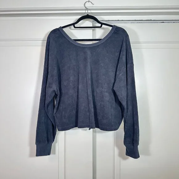 Aerie Towel Terry Cloth Cinched Reversable Sweatshirt in Black - Large - Picture 6 of 14